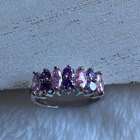 925 Sterling Silver pink & purple AMETHYST GEMSTONE RING 10 stone - Picture 5 of 11
